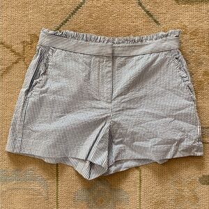 J Crew Light Blue and White Seeksucker Shorts with Ruffle Detail